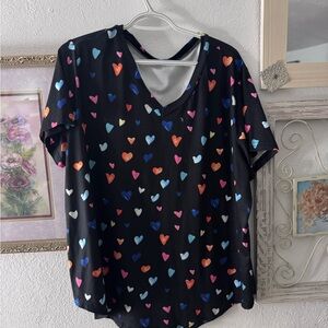 Heart Patterned Black Women's Top